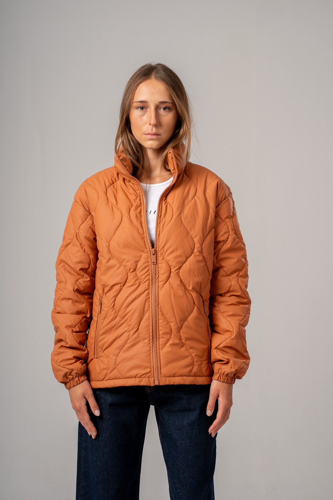 Orange High Neck Puffer Jacket